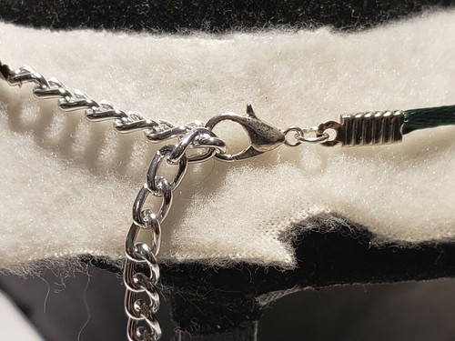 Silver Tone Skeleton Hand w/Green Glass Dragon Monster Cat Eye Necklace Jewelry - Picture 3 of 4