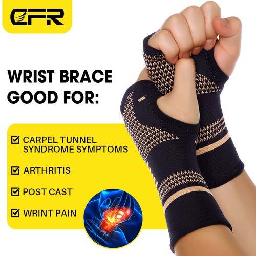 Women Men Copper Compression Wrist Brace Sports Wristband Brace Bandage Support - Picture 7 of 14