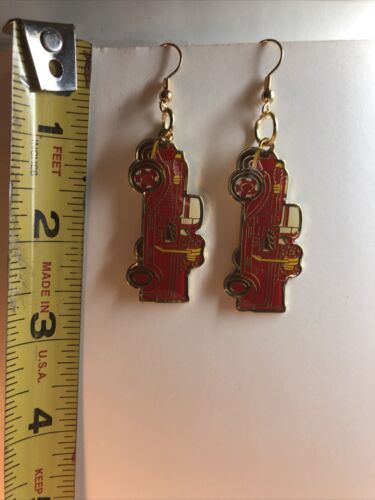 Vintage Earrings / Fire trucks / surgical stailess steel earwires/ New Never Wor - Picture 1 of 3