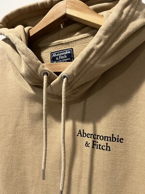 Abercrombie and Fitch Spellout Men's Hoodie Size S Beige Sleeve