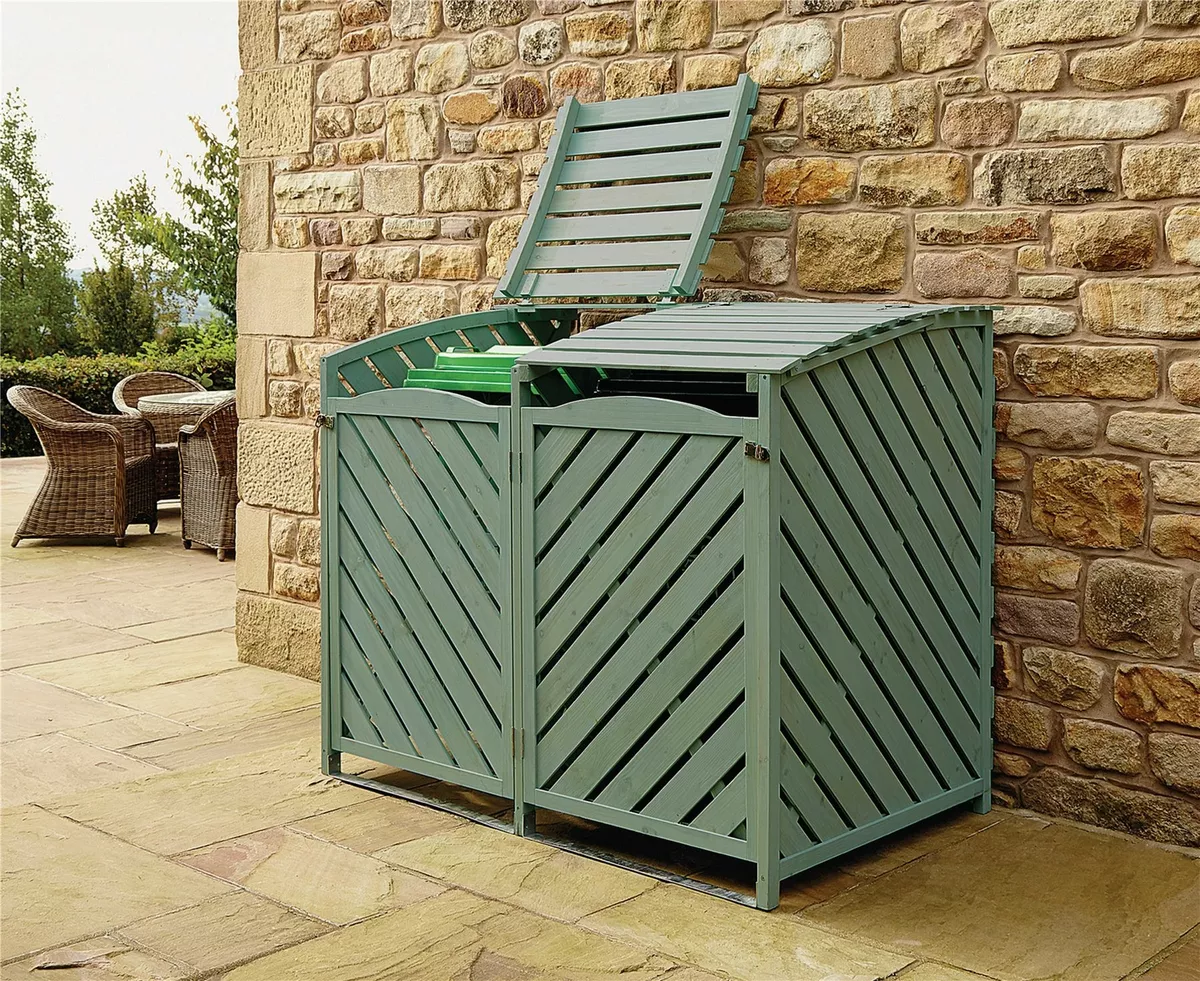 Double Wheelie Bin Storage Shed Wooden Outdoor Garden Dustbin Rubbish Cover Box
