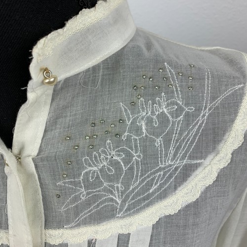 Camicia top vintage anni '70 Jessica's Gunnies ricamata contadino boho vittoriano trasparente - Foto 3 di 7