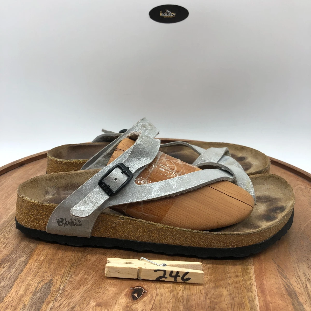 Birkis by Birkenstock Mayari Slip On Silver Birko Sandals Women 37