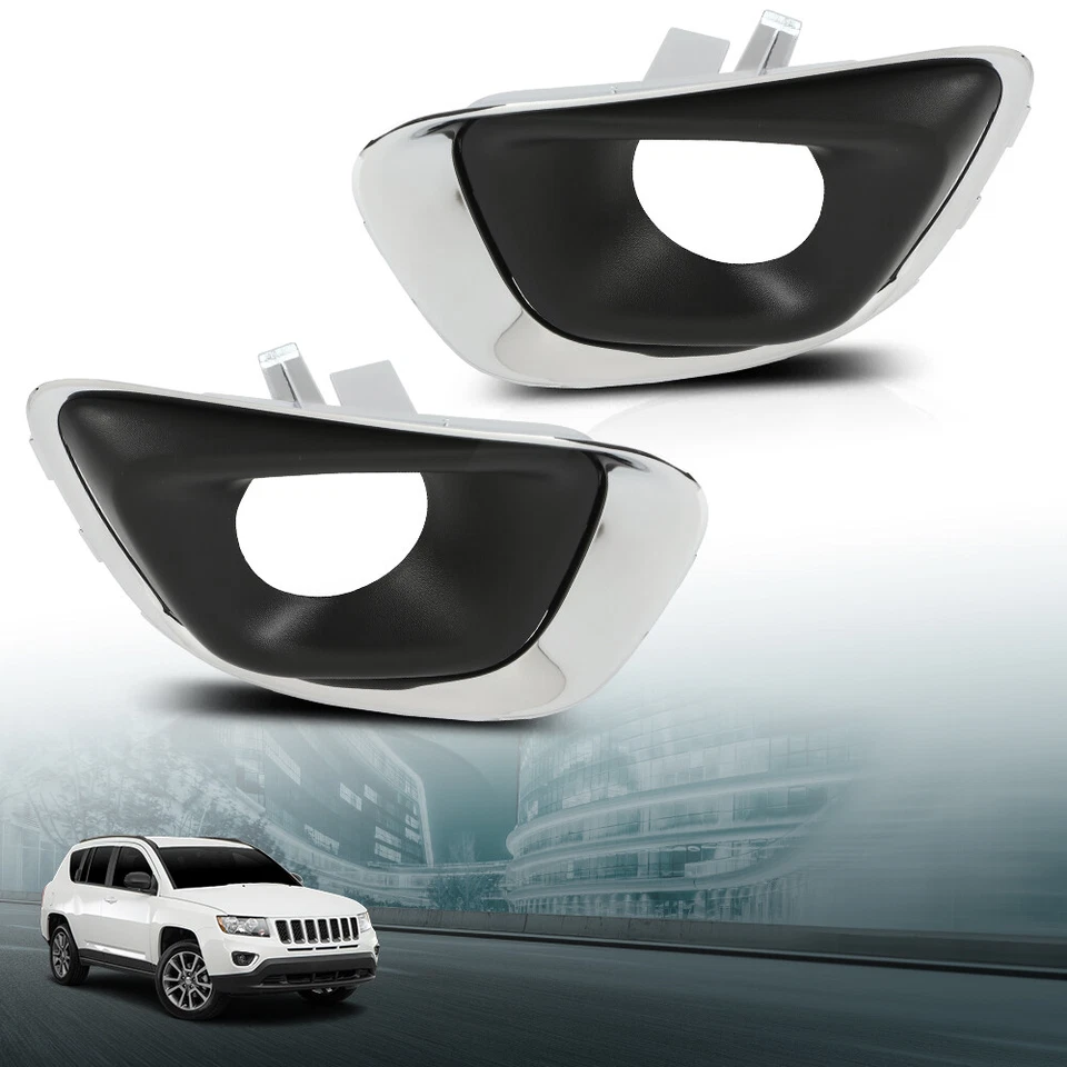 Fit For 2014-2017 Jeep Compass Front Bumper Fog Light Bezel Lamp Trim Left+Right - Image 2 of 4