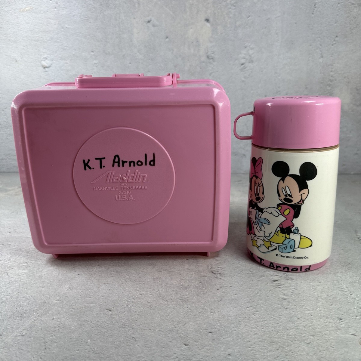 Vintage Aladdin Lunch Box + Thermos Pink Mickey Mouse and Minnie