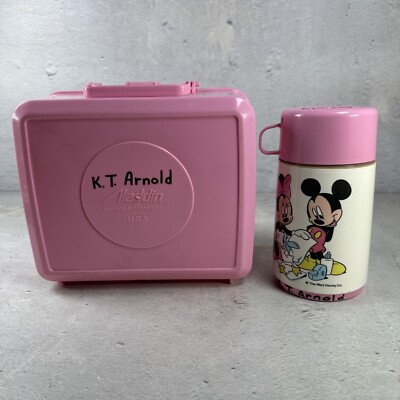 Vintage Aladdin Lunch Box + Thermos Pink Mickey Mouse and Minnie