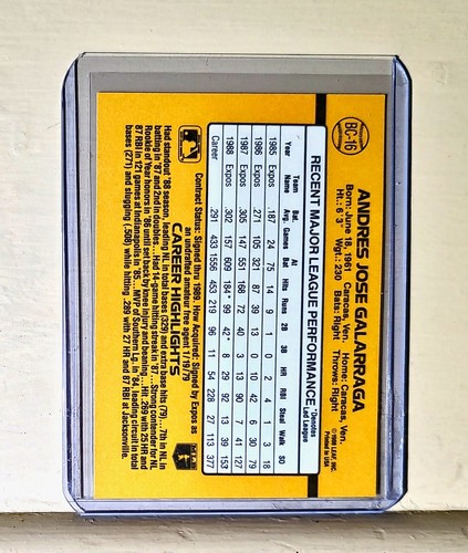1989 Andres Galarraga Donruss Baseball Card #BC-16 - Picture 2 of 2