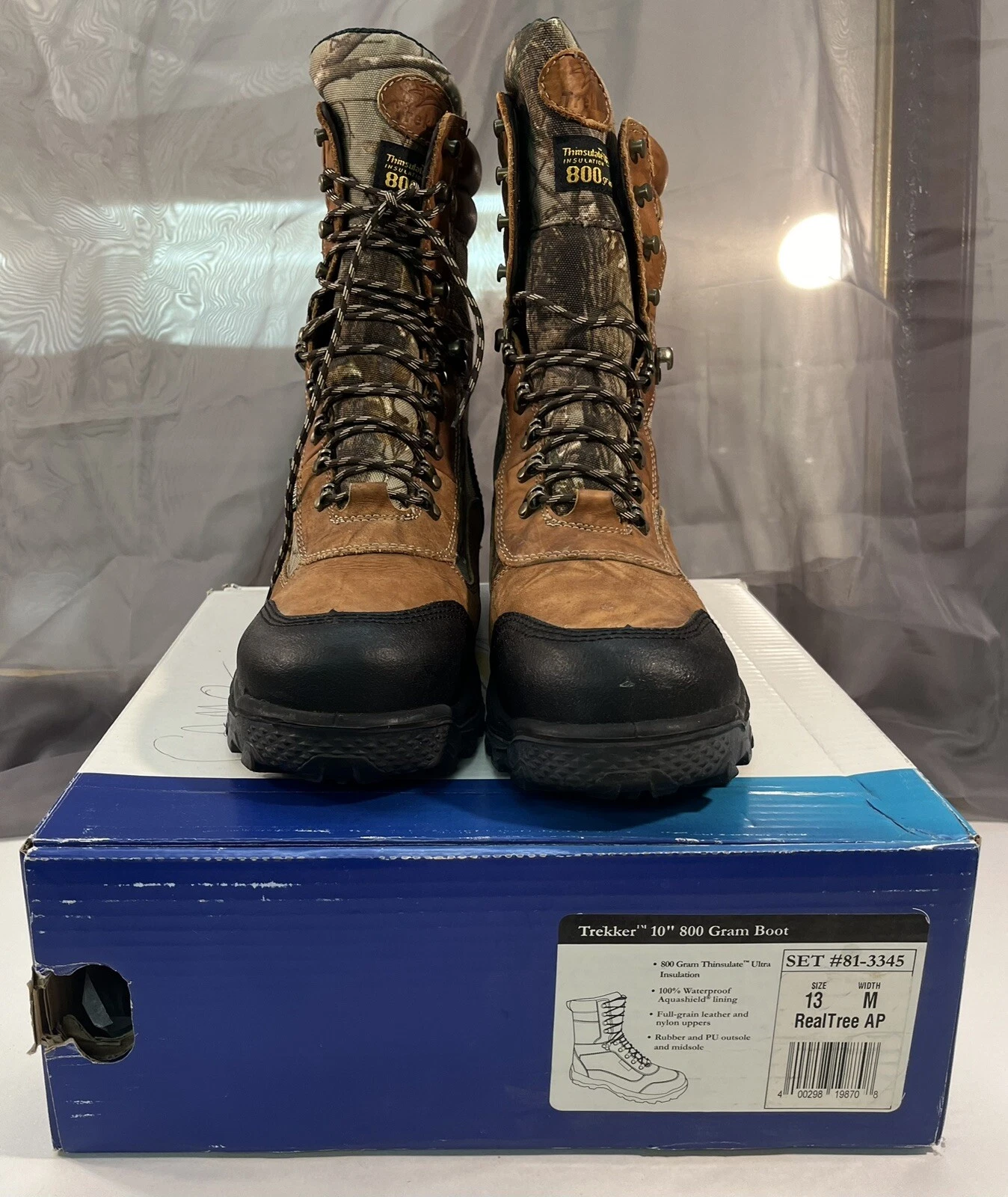 Men’s 13 Camo-Leather Boots Trekker Aquashield 800g Thinsulate 10" RealTree Hike