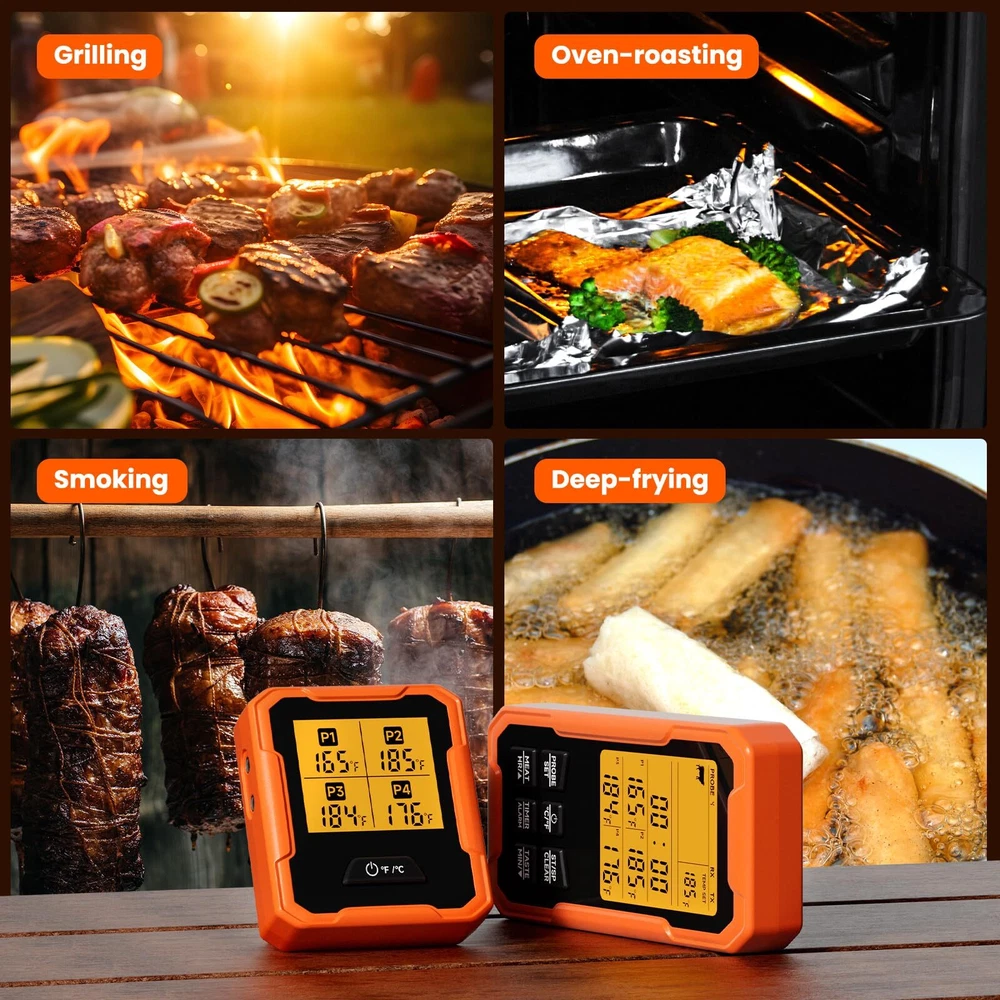 Wireless Meat Thermometer Remote Meat Thermometer with 4 Probes Fast and Accu...