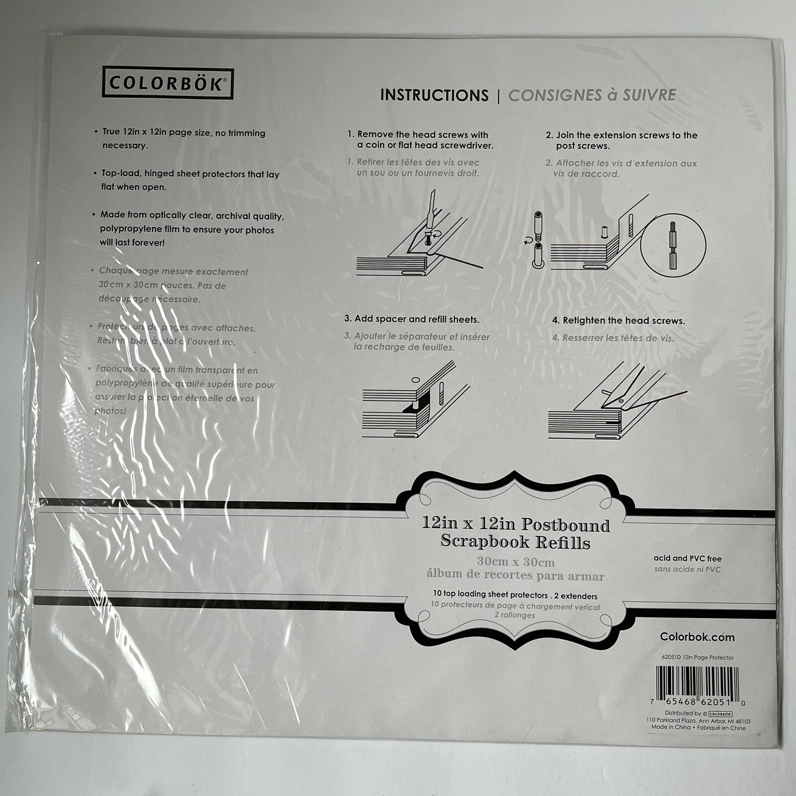 Colorbok 12x12 Toploading Postbound Scrapbook Refill Pages 10/Pkg 2