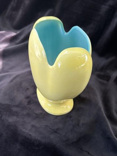 Vintage Grantcrest Japan Pottery Vase Rare 1950’s Yellow W/Blue Interior - Picture 9 of 12