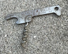 Vintage JOHN GRAF CO. JAMAICA PALE DRY GINGER ALE Bottle Opener & Corkscrew 3”L
