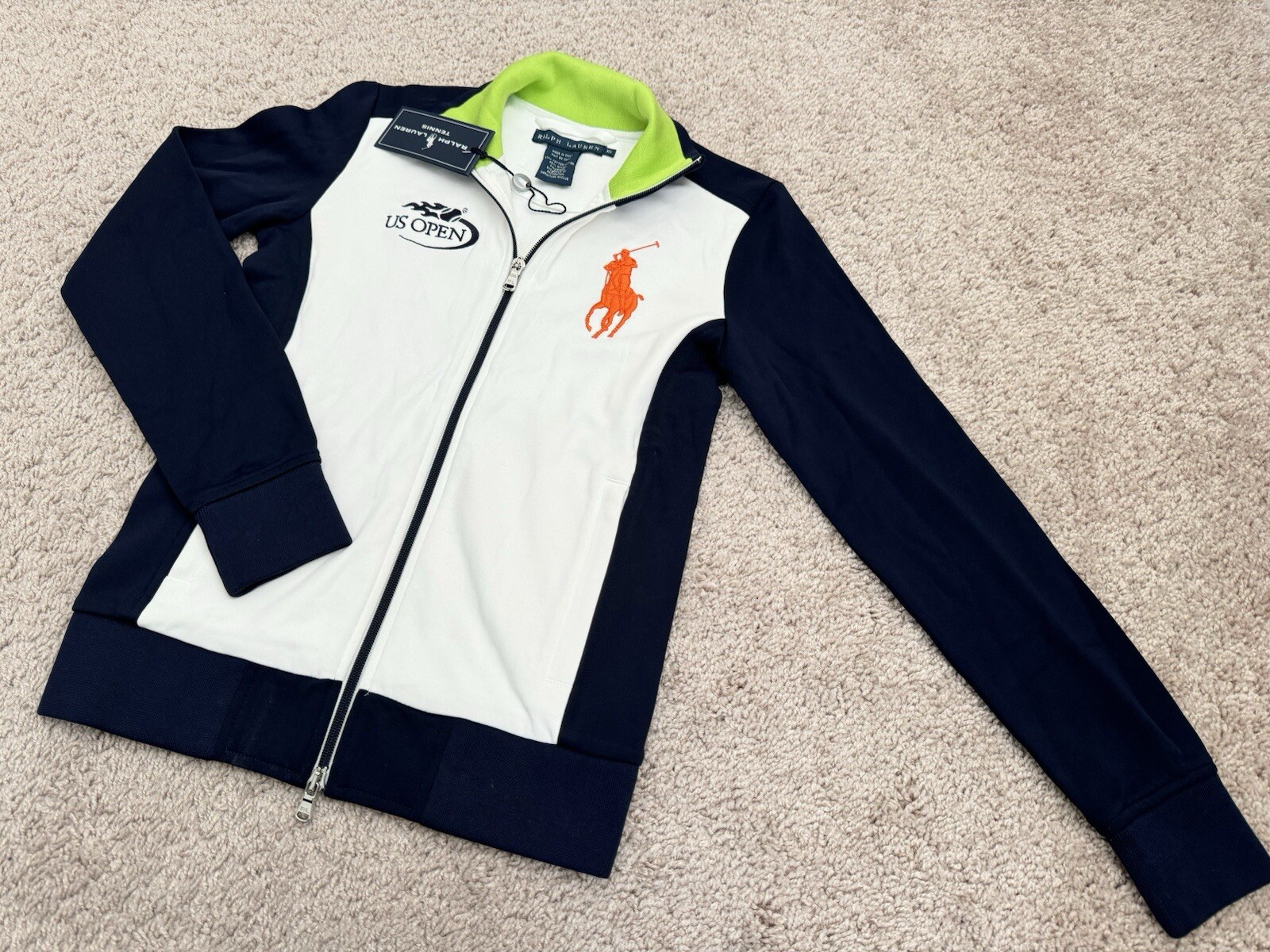 Felpa Ralph Lauren donna XS blu navy bianco full zip US Open Big Pony Tennis