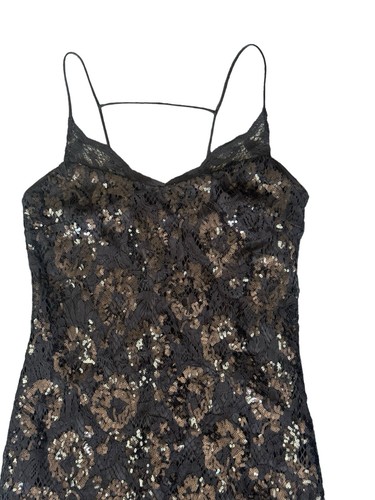 Black Sequin Lace Midi Dress, Size S (Bust 36") Strappy Side Slits Formal Party - Picture 10 of 13