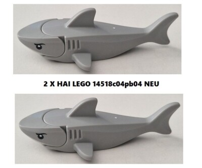 2 x LEGO  Hai Shark 14518c04pb04 NEU Light Bluish Grey City Meer Taucher Piraten