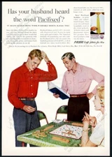 1954 Scrabble game wife husband word lookup Pacific Mills shirt vintage print ad