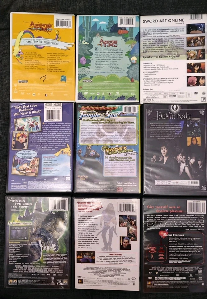 9 DVDs for $9 Anime Cartoons Live Action Adventure Time Pokémon Rocky Horror etc - Image 2 of 4