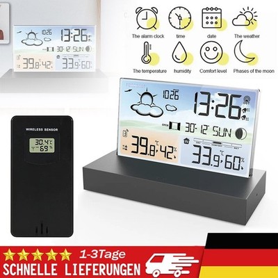 Wetterstation Funk Mit Farbdisplay Digitale Wecker Thermometer Innen Außensensor