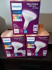 Lot of 3-Philips Smart Wi-Fi LED WiZ Bulb 65W Full Color BR40 Dimmable 5 