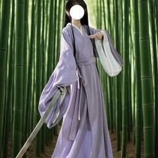 WeiJin Dynasty Hanfu Set Men Women Cross-Collar Straight Dress Ancient Costume