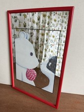 Specchio immagine orso bianco e auto Anthony Browne con cornice rossa anni 80. Ottime condizioni