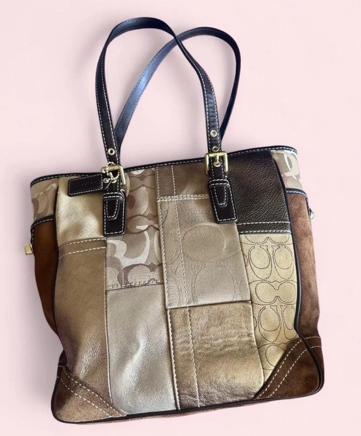 🌈 Y2K Vintage Coach Patchwork Tote Bag • Brown 🤎 Style F11408