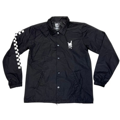 Vans Coaches Windbreaker Jacket Mens Medium Black Nylon Checkered Sleeve New