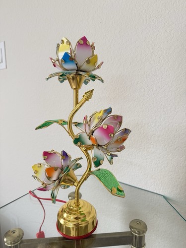 Vintage multi-colored lotus flower lamp Hollywood regency