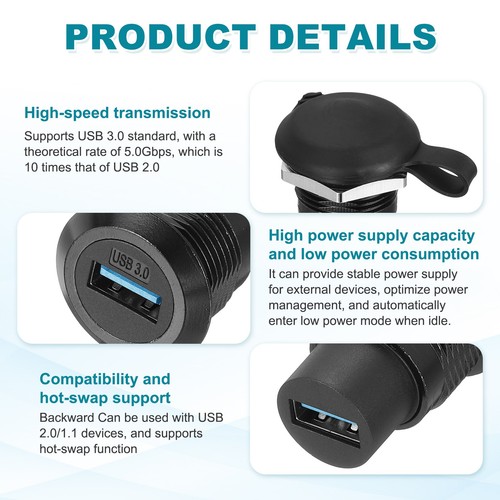 2Pcs USB 3.0 Coupleur de Montage sur Panneau, USB Passage 5.0Gbps Noir - Photo 5/6