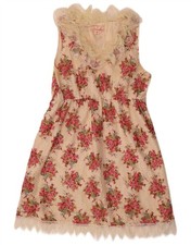 VINTAGE Womens Ruffle Front A-Line Dress UK 10 Small Beige Floral DU11