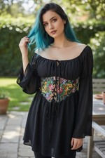 Cider Floral Corset Mini Dress M - Boho Off-Shoulder - Excellent