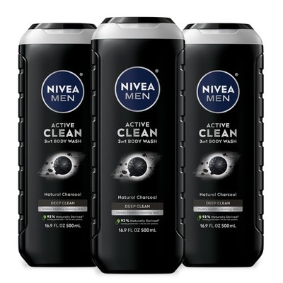 Active Clean Body Wash with Natural Charcoal for Normal to Oily Skin, 3-in-1 ...