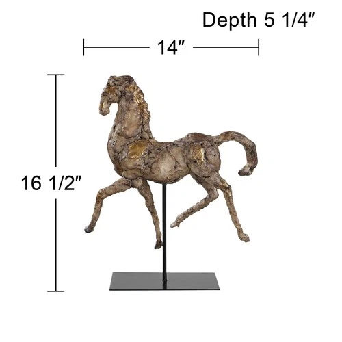 Caballo Dorado 16 1/2"W Aged Silver w/ Gold Horse Sculpture - Picture 5 of 5