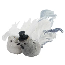 2 Sets of 5" Burlap Groom and Lace Bride Birds on Alligator Clips