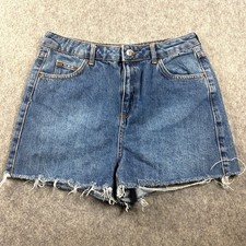 Topshop Womens Premium Denim Mom Shorts US 8 Zip Fly Button Five Pocket Hem