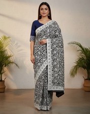 Indian Georgette Saree Kashmiri Aari Embroidery, With Unstiched Blouse For Women