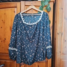 Shein Curve dark green floral square neck blouse Tunic Top Plus Size 2xl 18 20 