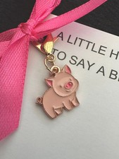 Gold, Pink Enamel Pig 🐷 Purse Charm ‘A little hug Thank you’ Card & gift bag