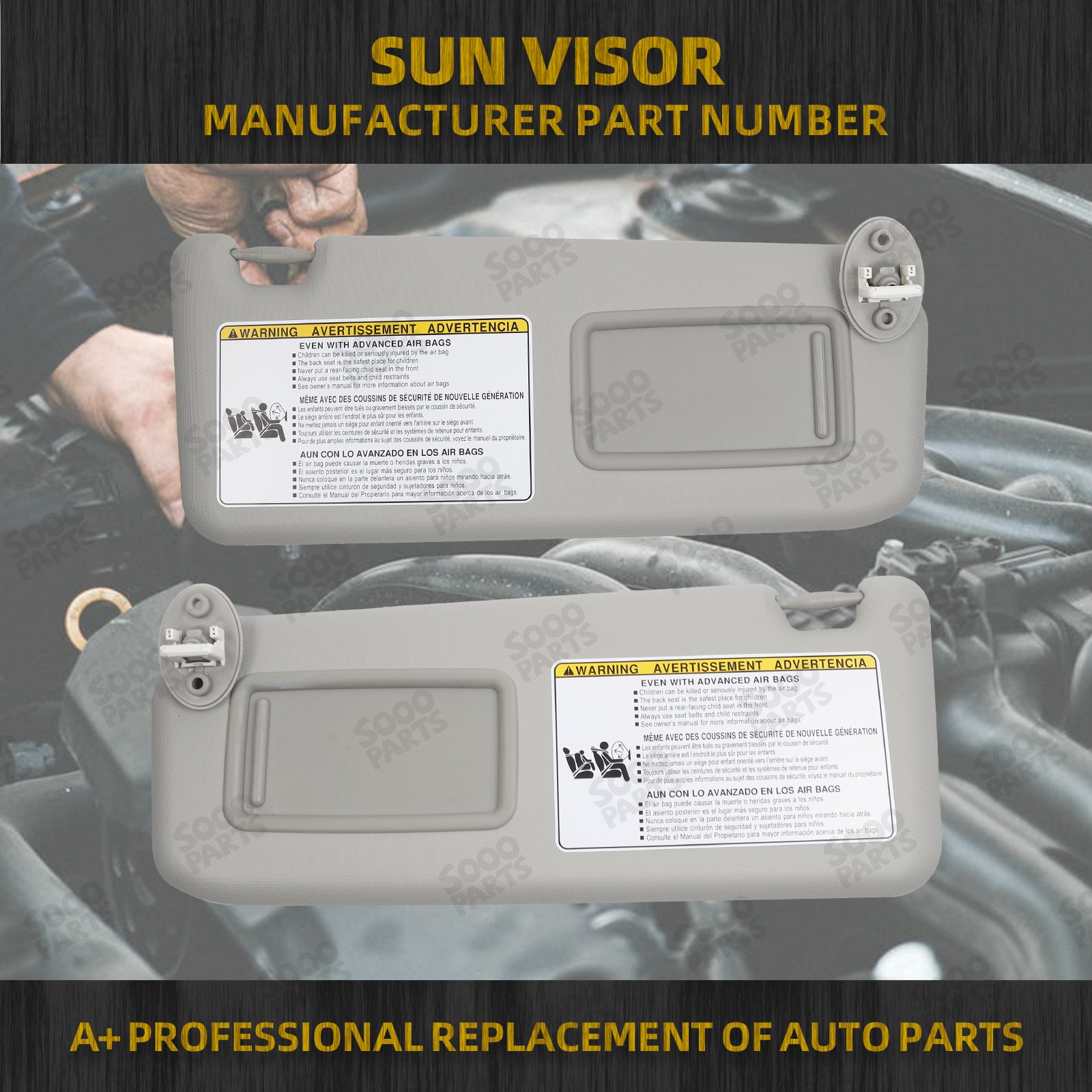 Pair Front Left & Right Side Gray Sun Visor W/ Mirror for 2013-2018 Toyota RAV4