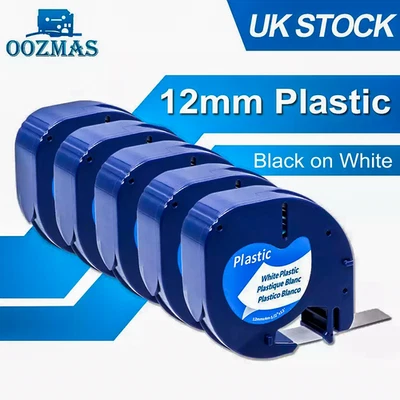 OOZMAS 91201 Dymo LetraTag Label Tape Compatible Refill White Plastic LT-100H 12mm x 4m