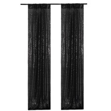 Black Sequin Backdrop Curtain Glitter Photography Background 2 Panels 2x8Ft