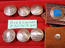 These 6 Real Genuine Old Buffalo Nickel -Screw Back Conchos Buttons Domed Coins!