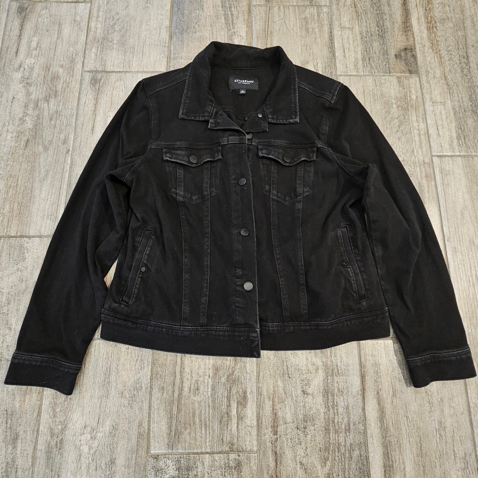 Liverpool Los Angeles Classic Powerflex Denim Jacket Women XL Black Stretch