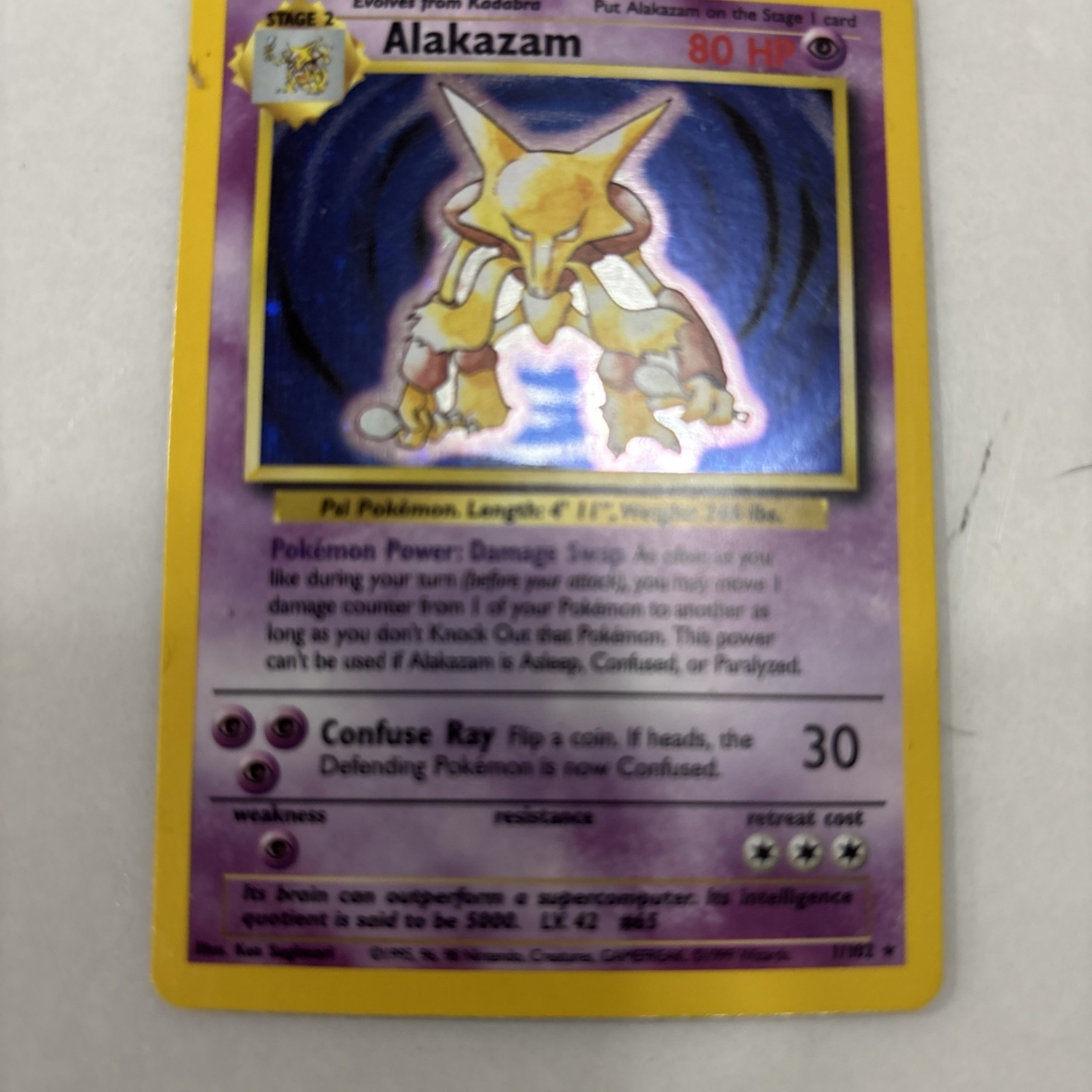 Pokémon Alakazam 1999 Vintage Holo PSI Pokemon Rare Card 1/102