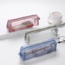 Transparent Mesh Pencil Case Pouch Zipper Organizer School Office Supplies