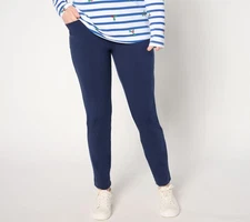 Denim & Co. Regular Any Day Solid Duo Stretch Ankle Pants Navy L New