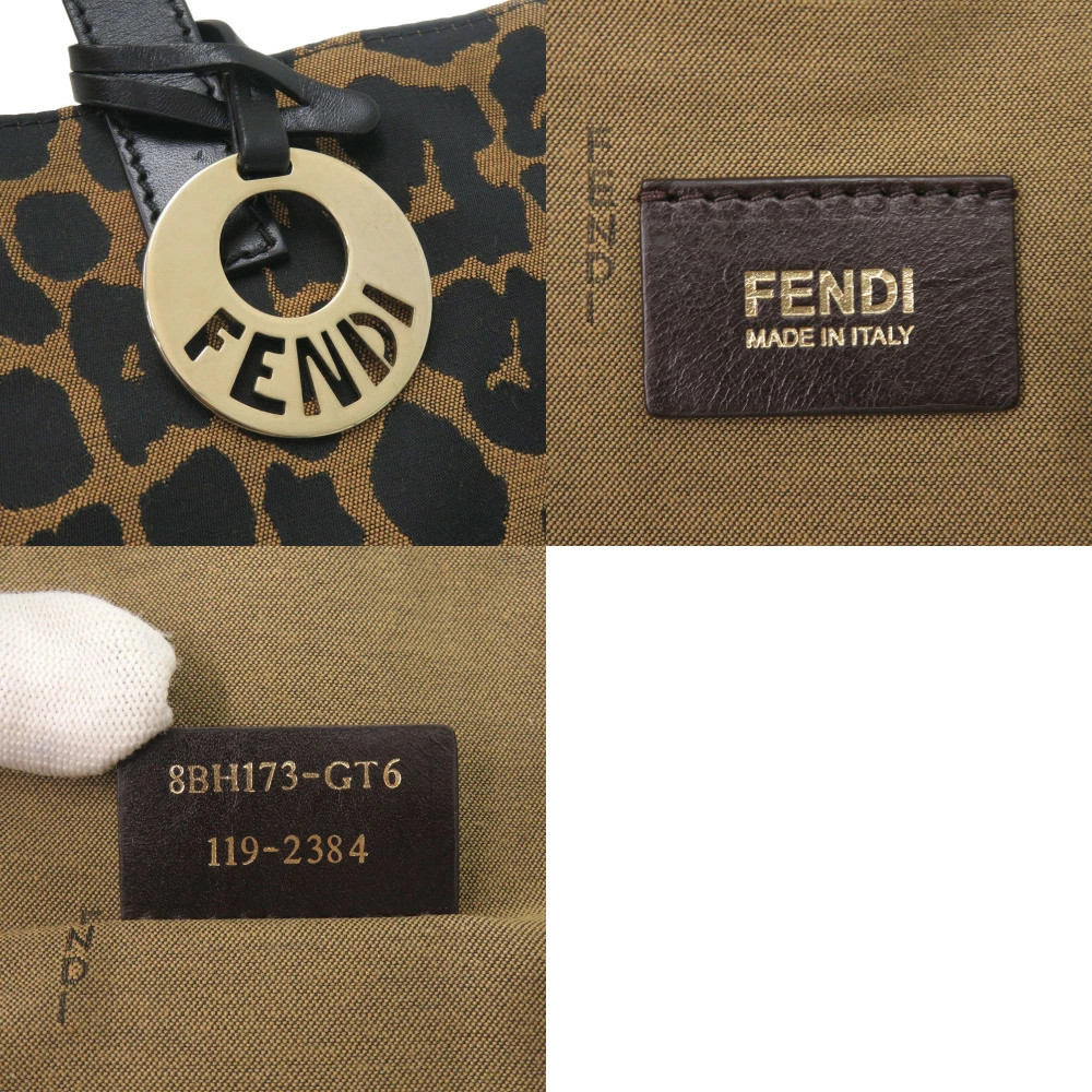 FENDI Leopard Pattern Canvas Leather Brown Tote B… - image 7
