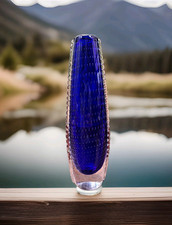Tall Magnor Glassworks Norway Bullicante Glass Vase 1.3kg Eystein Sandnes 1960's