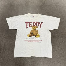 Smithsonian Teddy Bear T-Shirt Mens Sz L White Vintage Museum Graphic Tee