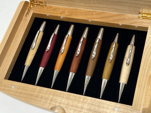 Massivholz 7 Dreh Kugelschreiber in Ahorn Vitrine Stifteetui ideal zum Personalisieren - Bild 11 von 11